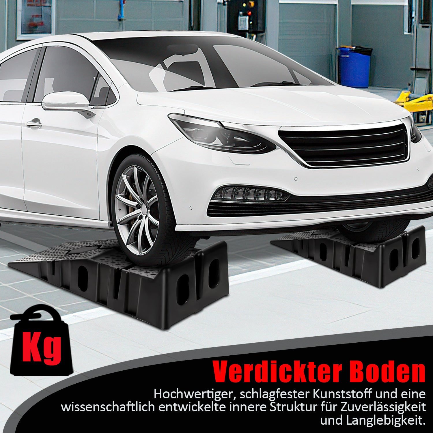 Jopassy Auffahrrampe Kunststoff Auto Rampe bis 2.5Tonnen 2er Set