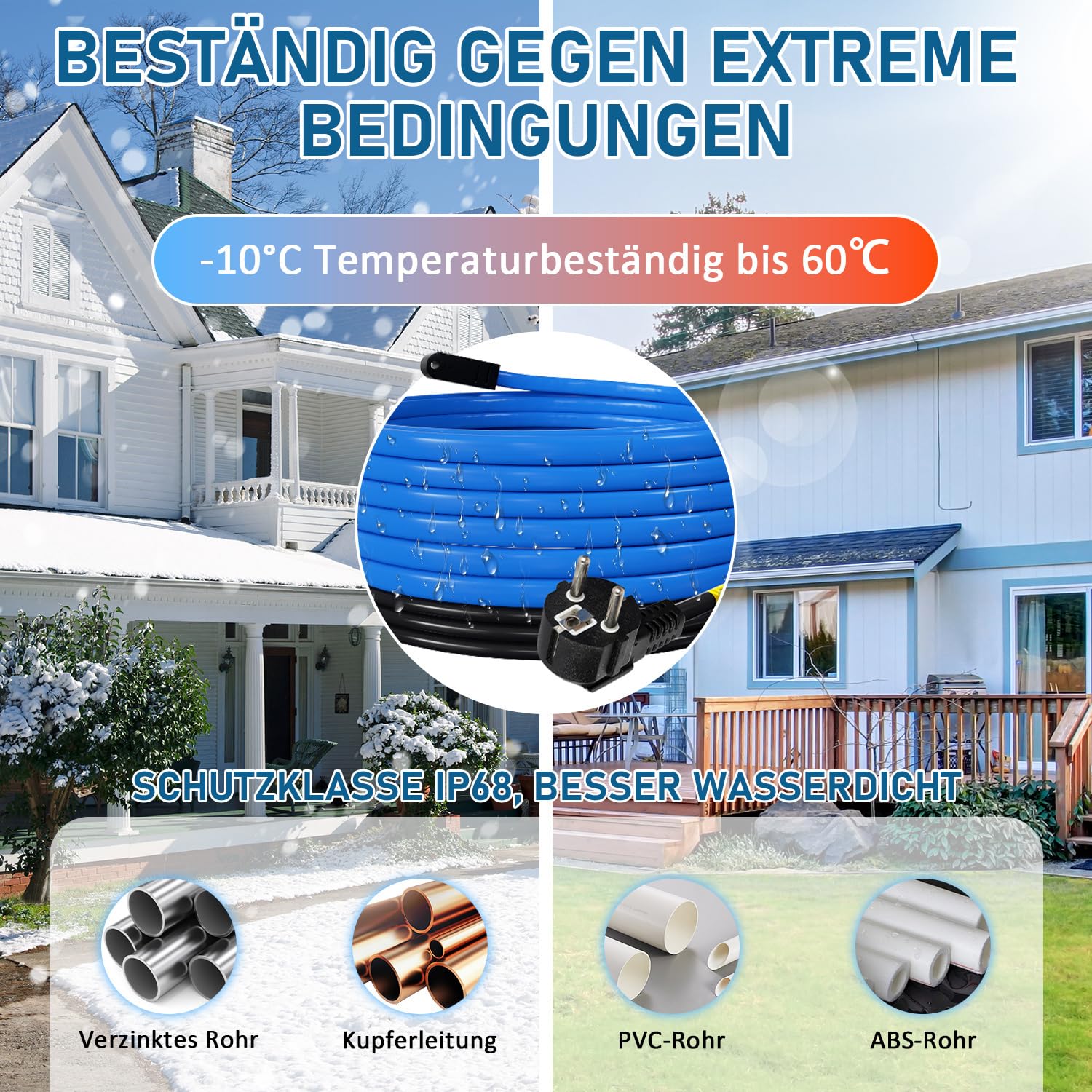 Jopassy Heizkabel mit Thermostat 2–18 m 17 W/m IP68 Frostschutz für Wasserleitung