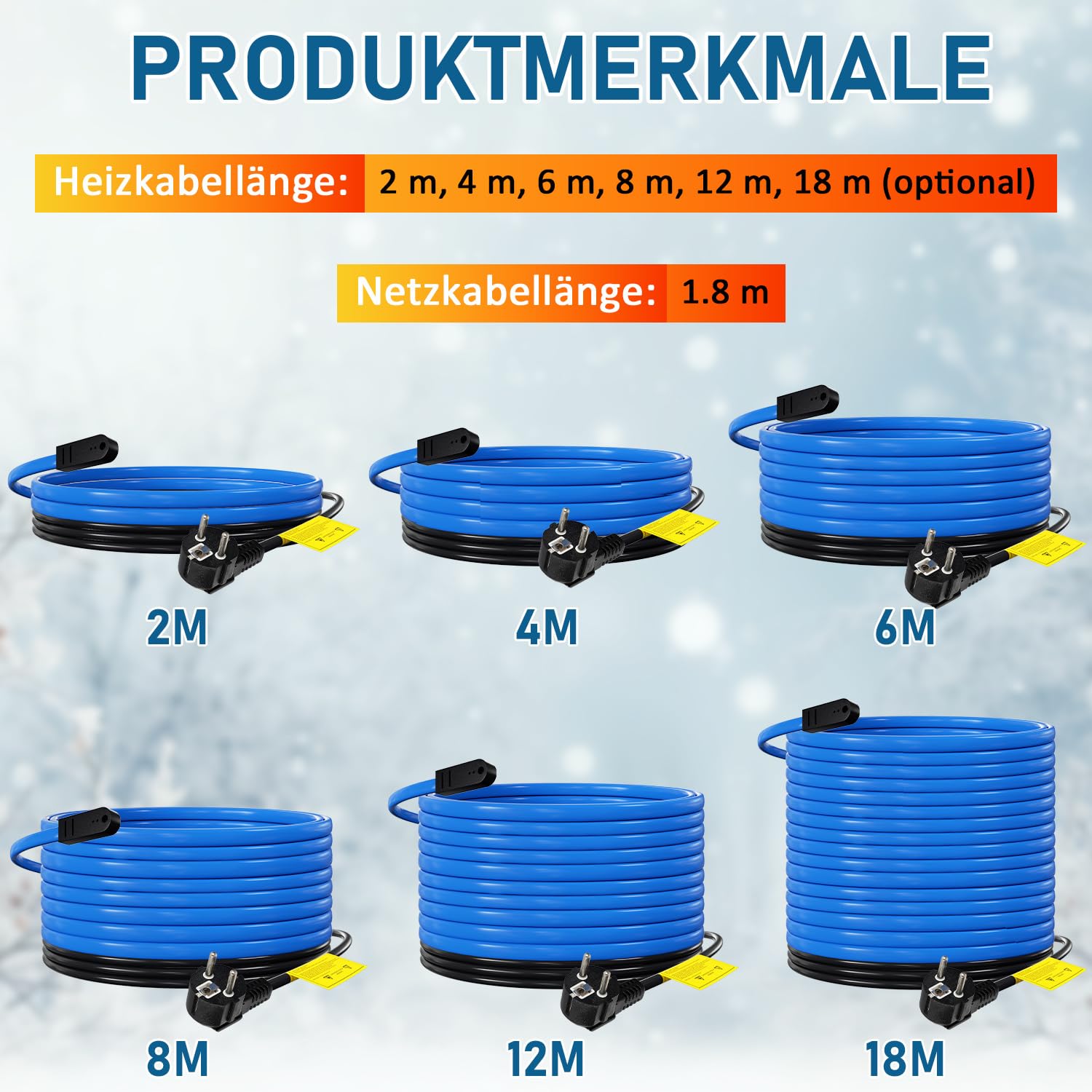 Jopassy Heizkabel mit Thermostat 2–18 m 17 W/m IP68 Frostschutz für Wasserleitung