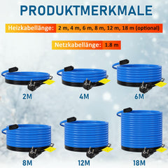 Jopassy Heizkabel mit Thermostat 2–18 m 17 W/m IP68 Frostschutz für Wasserleitung