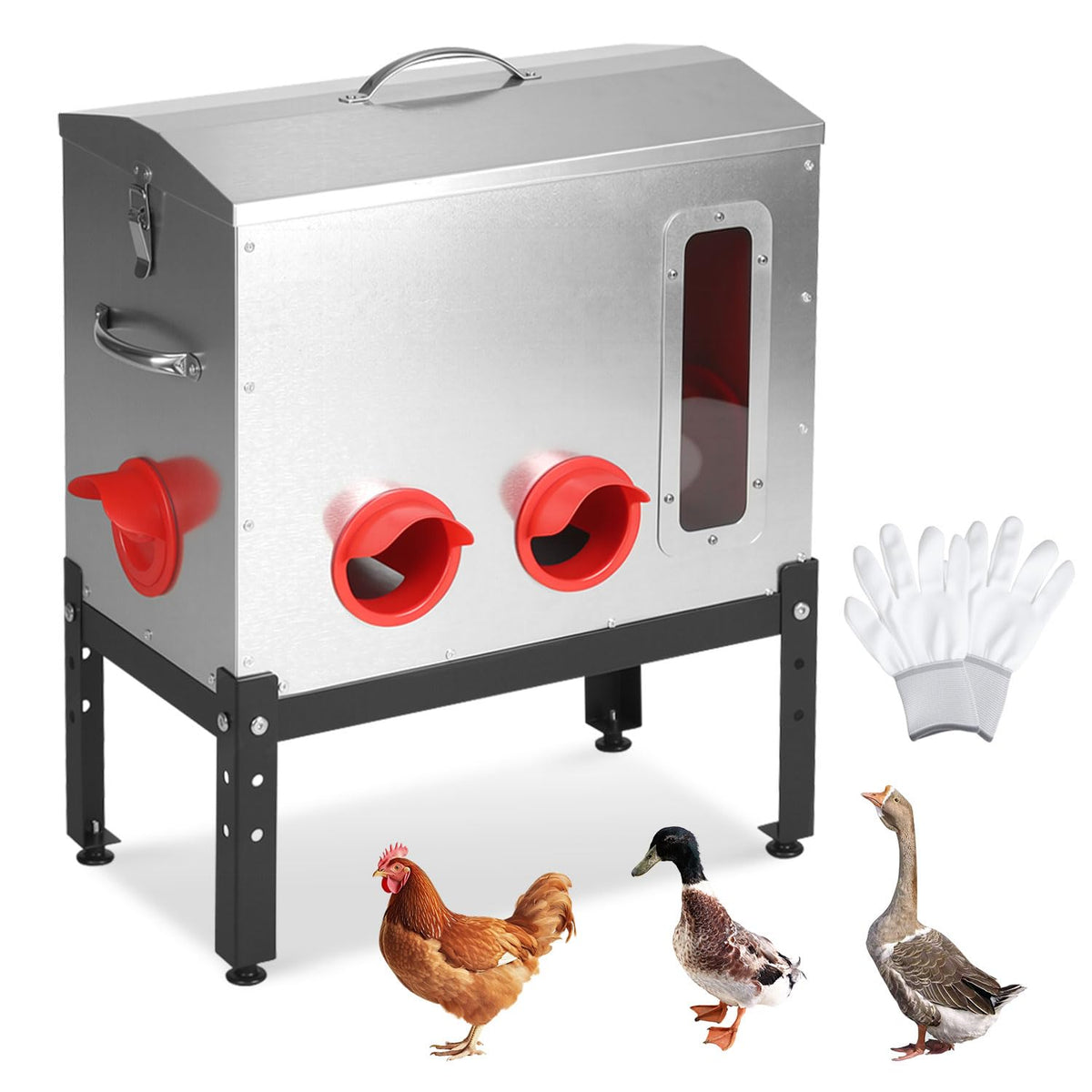 Jopassy Geflügelfutterautomat für 18–22,6 kg Futter mit 6/8 Fressöffnungen und Sichtfenster