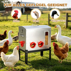 Jopassy Geflügelfutterautomat für 18–22,6 kg Futter mit 6/8 Fressöffnungen und Sichtfenster