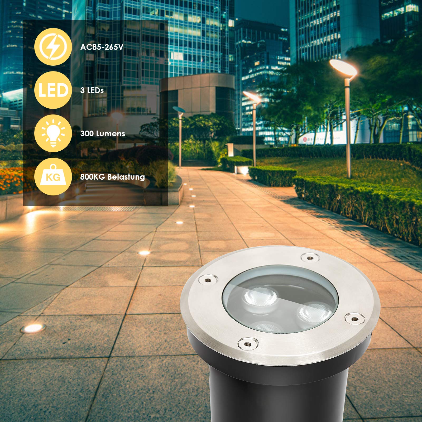Jopassy LED Bodeneinbaustrahler Außen 3W IP67 Warmweiß für Garten Gehweg