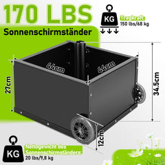 Jopassy Sonnenschirmständer mit Rollen 77 kg befüllbar für 38 48 mm Schirmstangen