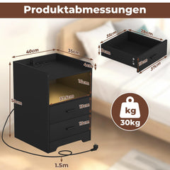 Jopassy Nachttisch mit LED Beleuchtung Ladestation und 2 Schubladen