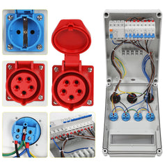 Jopassy Baustromverteiler 32A 400V mit FI Schutzschalter 2× CEE 16A 1× CEE 32A und 4× Schuko IP44
