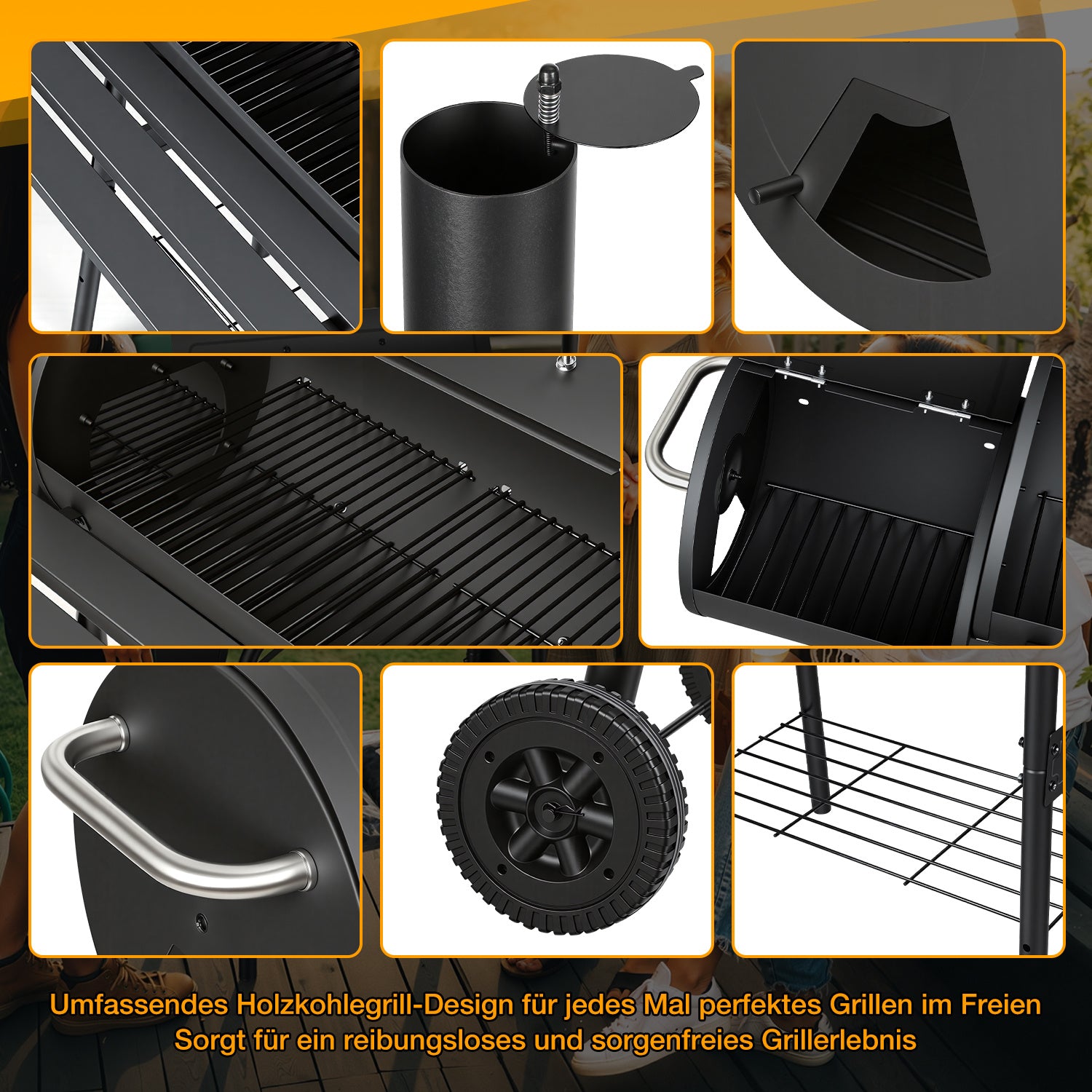 Jopassy Holzkohlegrill mit 2 Kammern und Thermometer