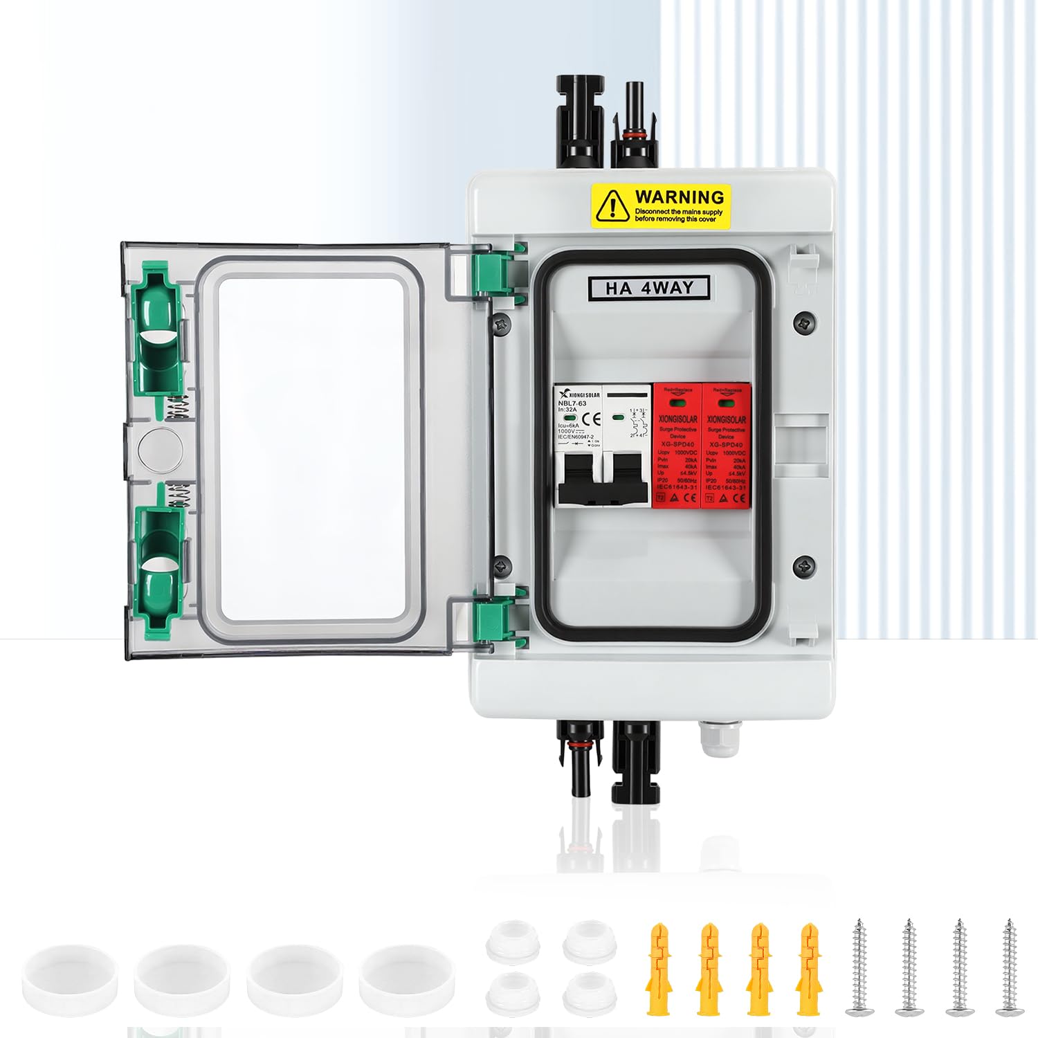 Jopassy PV Überspannungsschutz DC 1000V 32A für 1, 2 oder 4 Strings vorverdrahtet IP65