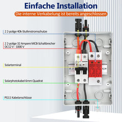 Jopassy PV Überspannungsschutz DC 1000V 32A für 1, 2 oder 4 Strings vorverdrahtet IP65