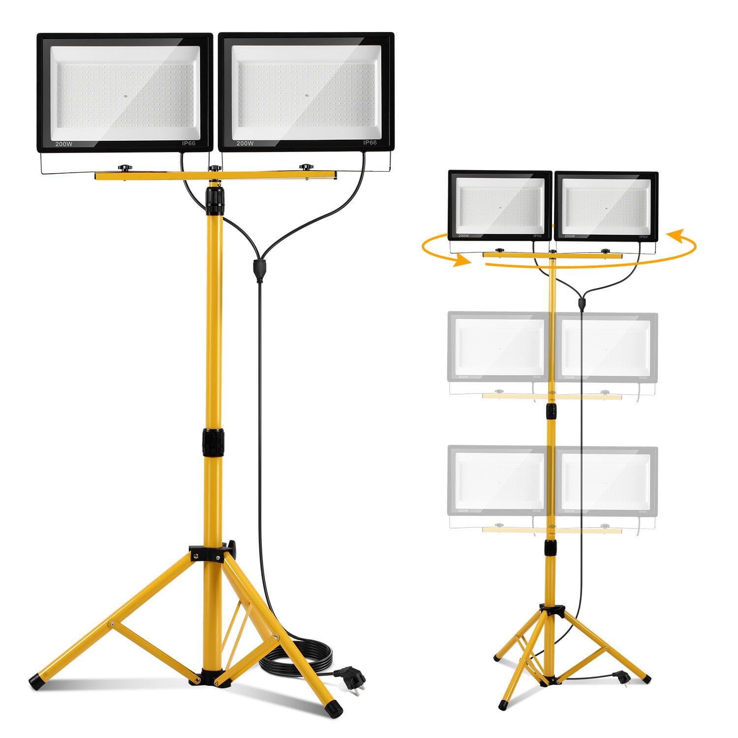 Jopassy LED Arbeitsleuchte mit Stativ 2×50/100/200W IP66 6500K für Baustelle und Werkstatt