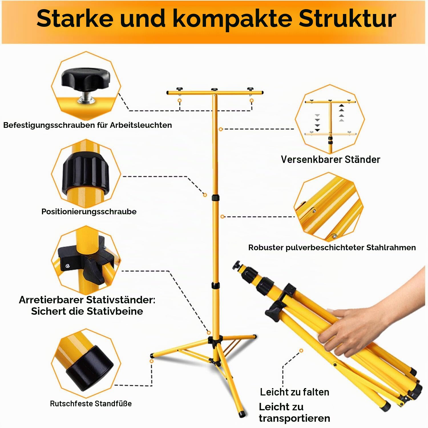 Jopassy LED Arbeitsleuchte mit Stativ 2×50/100/200W IP66 6500K für Baustelle und Werkstatt
