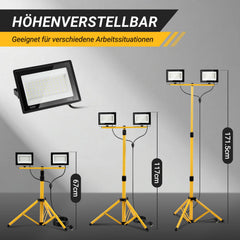 Jopassy LED Arbeitsleuchte mit Stativ 2×50/100/200W IP66 6500K für Baustelle und Werkstatt