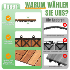 Jopassy Holzfliesen 30x30 cm, Terrassenfliesen für Balkon, 1–5 m²