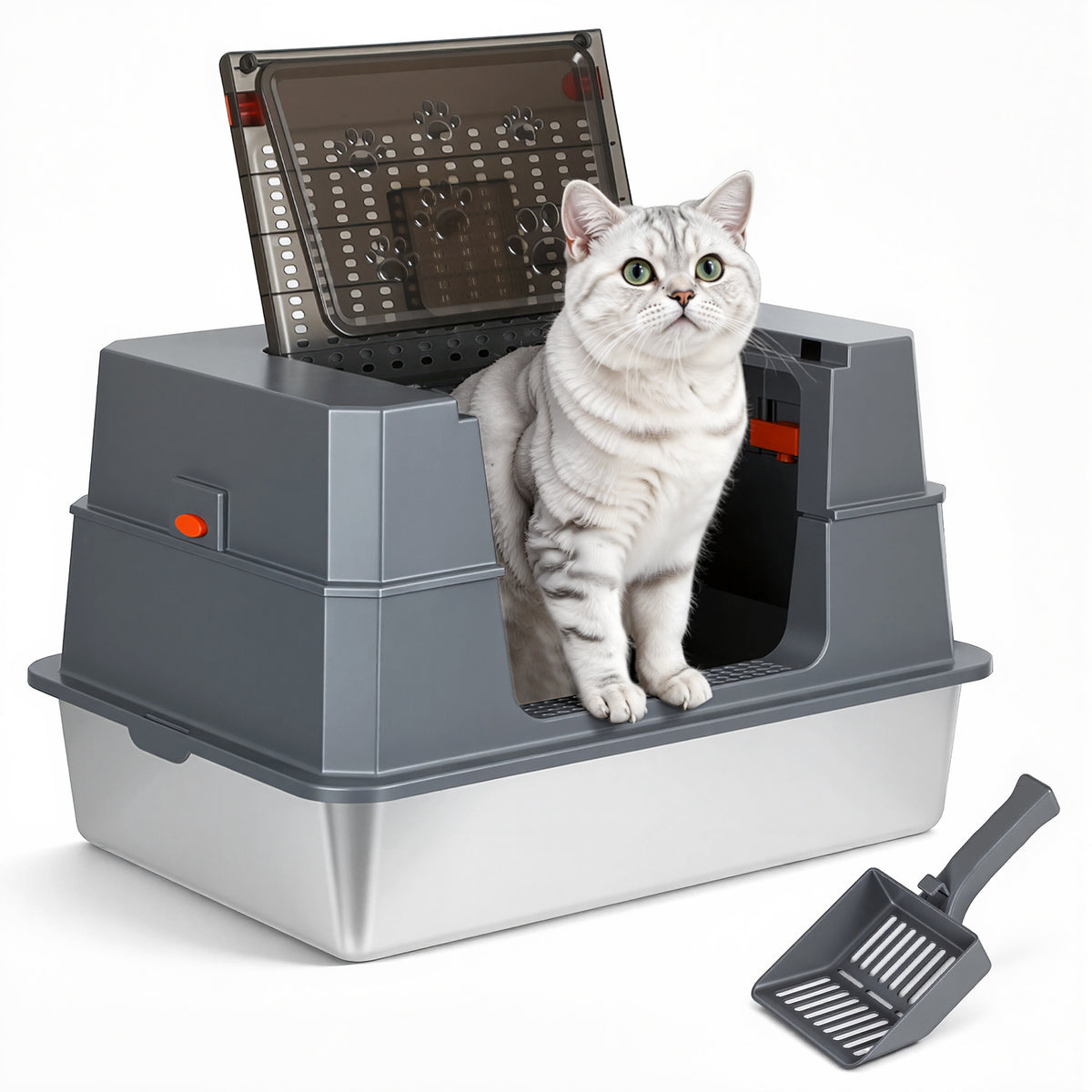 Jopassy Edelstahl Katzentoilette XXXL 71 × 51 × 43 cm mit hohem Rand