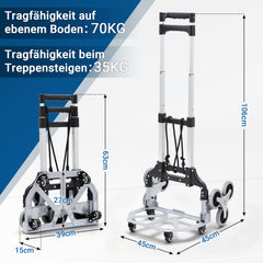 Jopassy Klappbare Treppensteiger-Sackkarre mit 70 kg Tragkraft für Einkauf und Garten