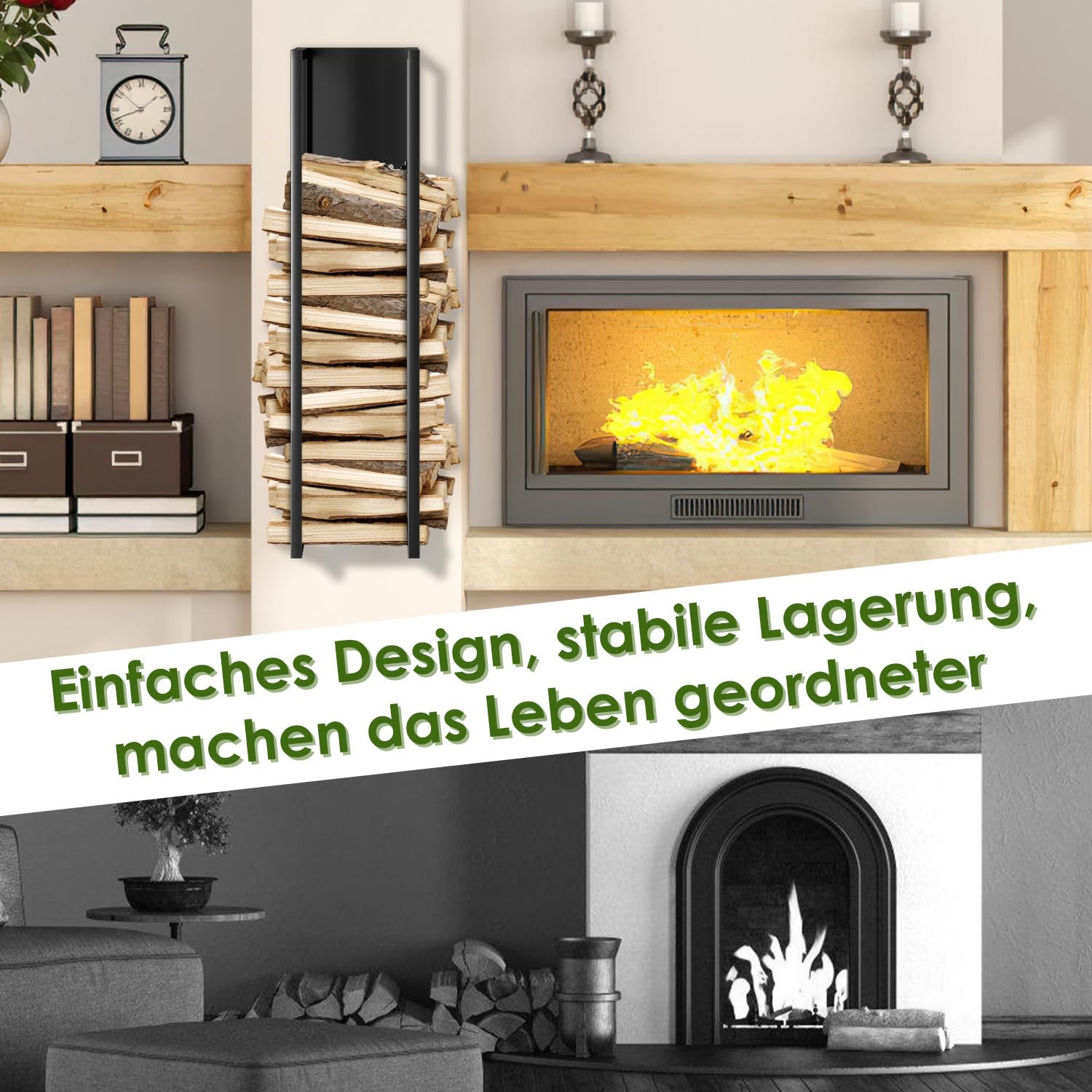 Jopassy Kaminholzregal 100/160 × 25 × 25 cm für Wand und Boden mit Tragetasche