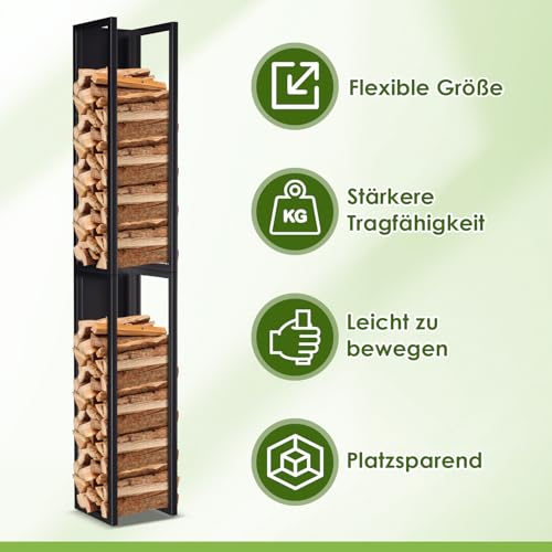 Jopassy Kaminholzregal 100/160 × 25 × 25 cm für Wand und Boden mit Tragetasche