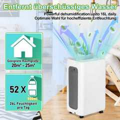 Jopassy Luftentfeuchter 12/20L pro 24h mit Timer LED Display und Wäschetrocknung für Keller und Wohnräume