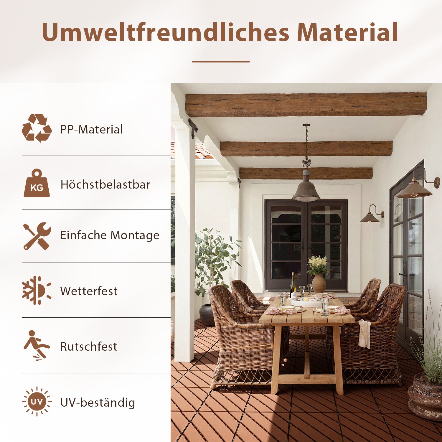 Jopassy PP Klickfliesen 30 x 30 cm für Balkon und Terrasse