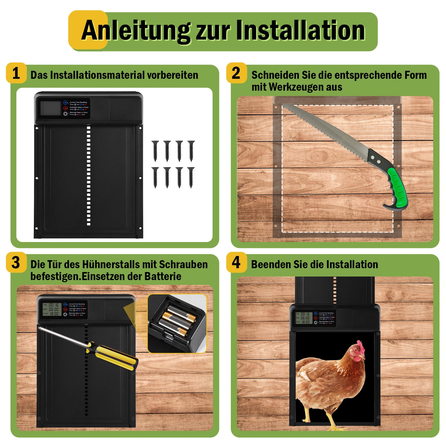 Jopassy Automatische Hühnerklappe mit Timer LCD Display