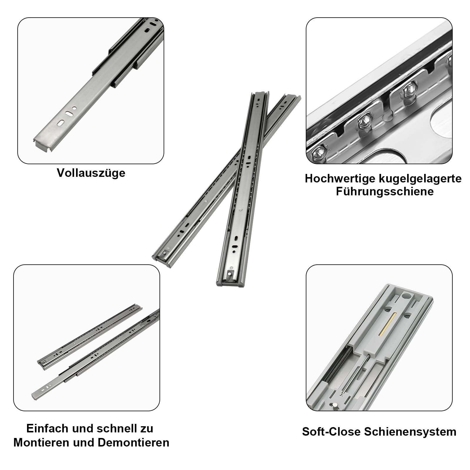 Jopassy Schubladenschienen Vollauszug 45 kg Soft Close Kugelführung