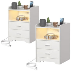 Jopassy Nachttisch mit LED Beleuchtung Ladestation und 2 Schubladen