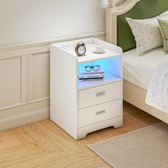 Jopassy Nachttisch mit LED Beleuchtung Ladestation und 2 Schubladen