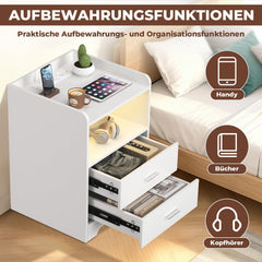 Jopassy Nachttisch mit LED Beleuchtung Ladestation und 2 Schubladen