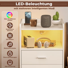 Jopassy Nachttisch mit LED Beleuchtung Ladestation und 2 Schubladen