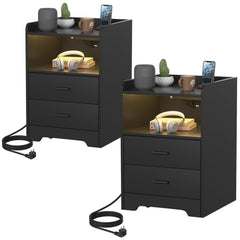 Jopassy Nachttisch mit LED Beleuchtung Ladestation und 2 Schubladen