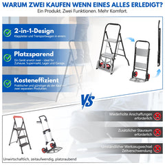 Jopassy 2 in 1 Sackkarre mit Trittleiter 2/3 Stufen Klappbar aus Stahl bis 150 kg
