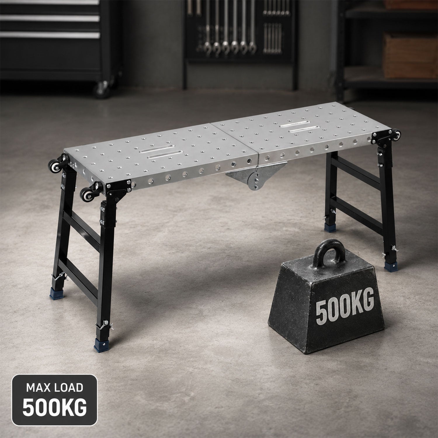Jopassy Klappbare Arbeitsplattform 120 × 36 cm Höhenverstellbar 60–90 cm mit Rollen bis 500 kg