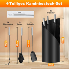 Jopassy Kaminbesteck 4-teilig mit Ständer Besen Schaufel und Schürhaken