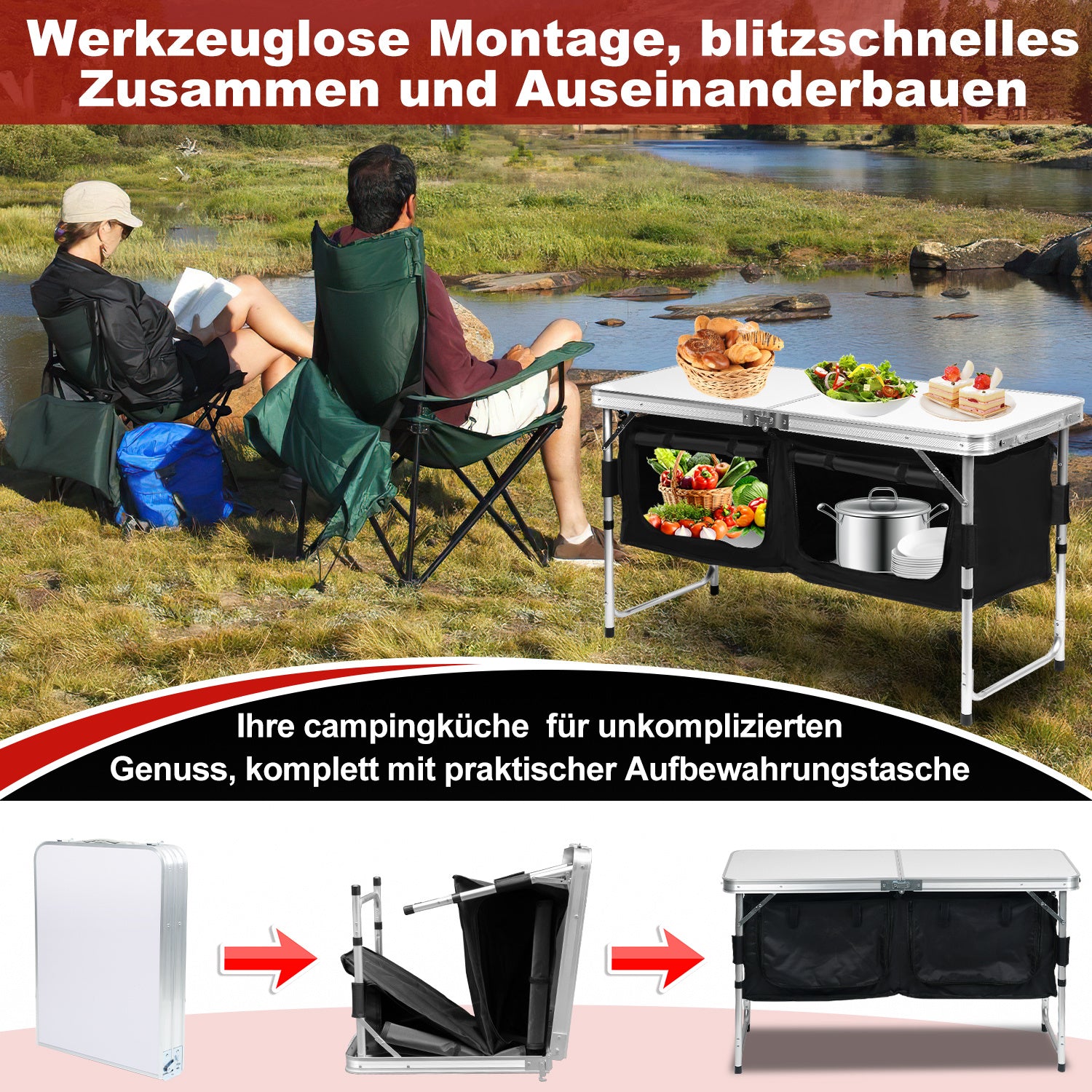 Jopassy Klappbarer Campingtisch für Camping und Gartenparty