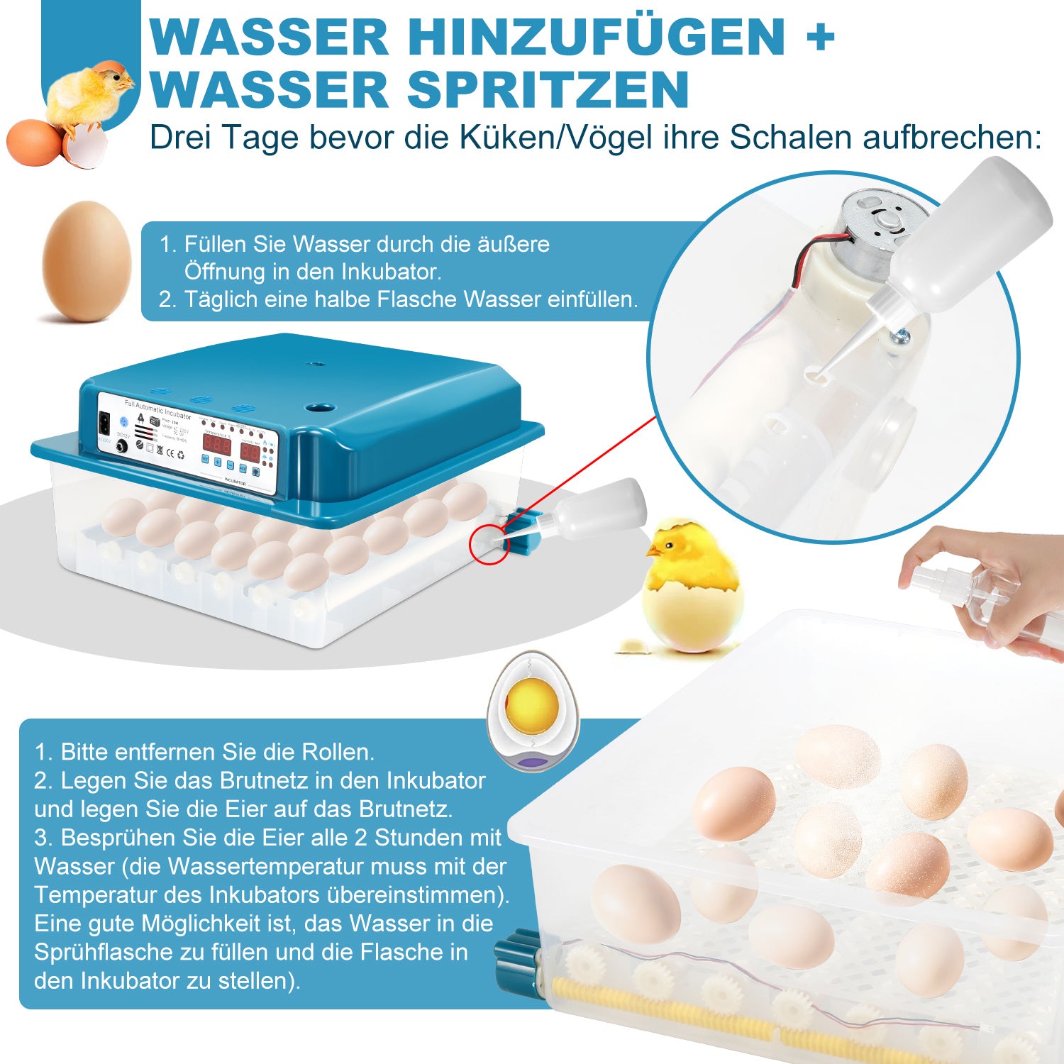 Jopassy Brutautomat 36 Eier vollautomatisch mit LED Eierbeleuchtung