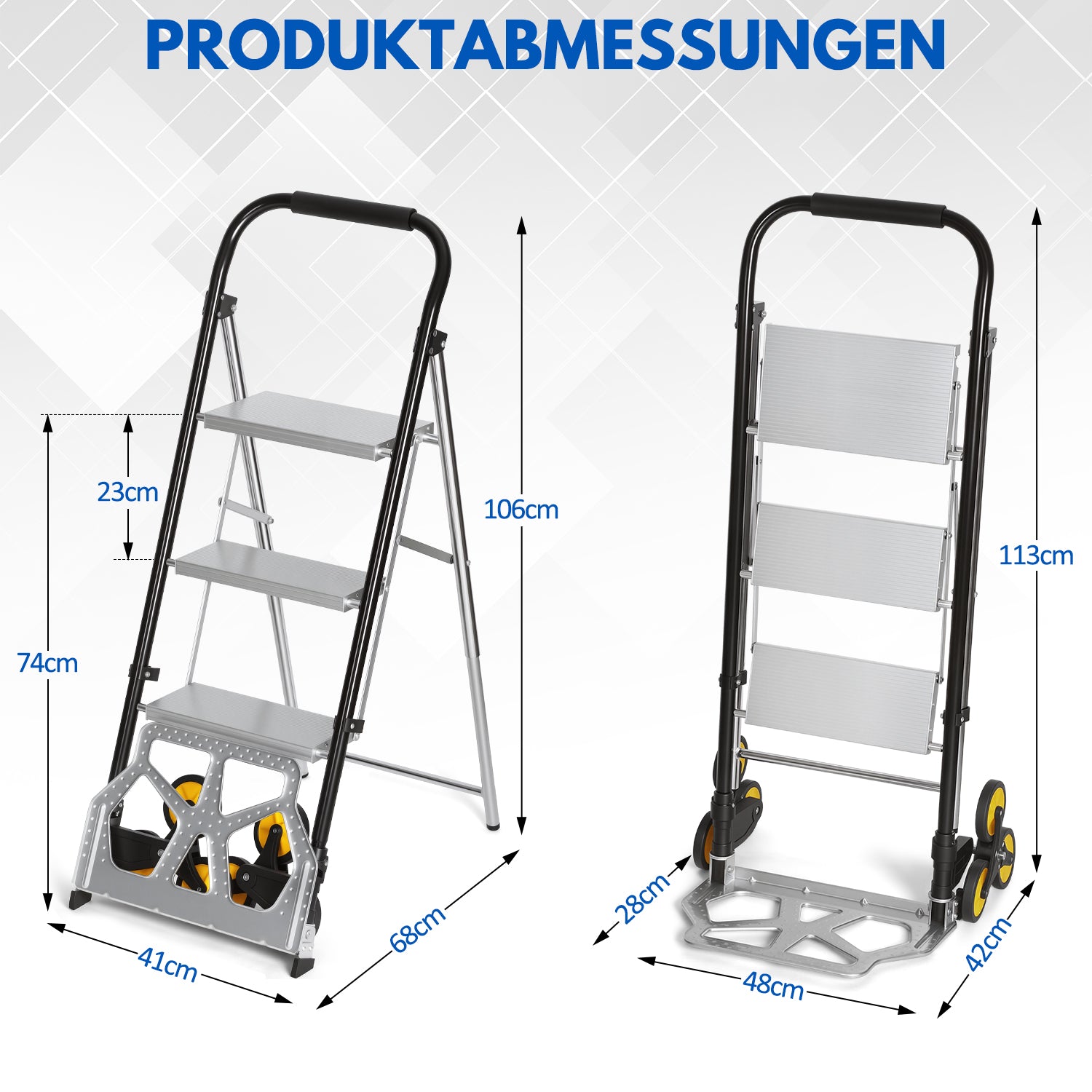 Jopassy 2 in 1 Sackkarre mit Trittleiter 2/3 Stufen Klappbar aus Stahl bis 150 kg