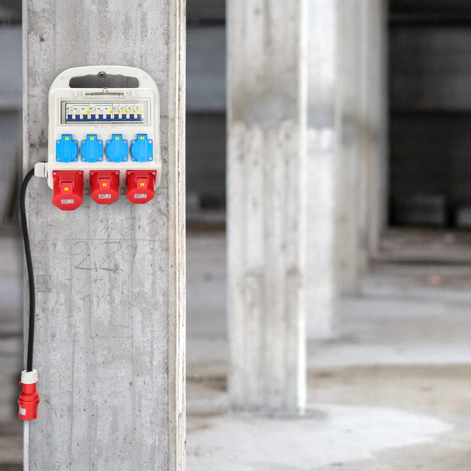 Jopassy Baustromverteiler 32A 400V mit 2× CEE 16A 1× CEE 32A und 4× Schuko IP44