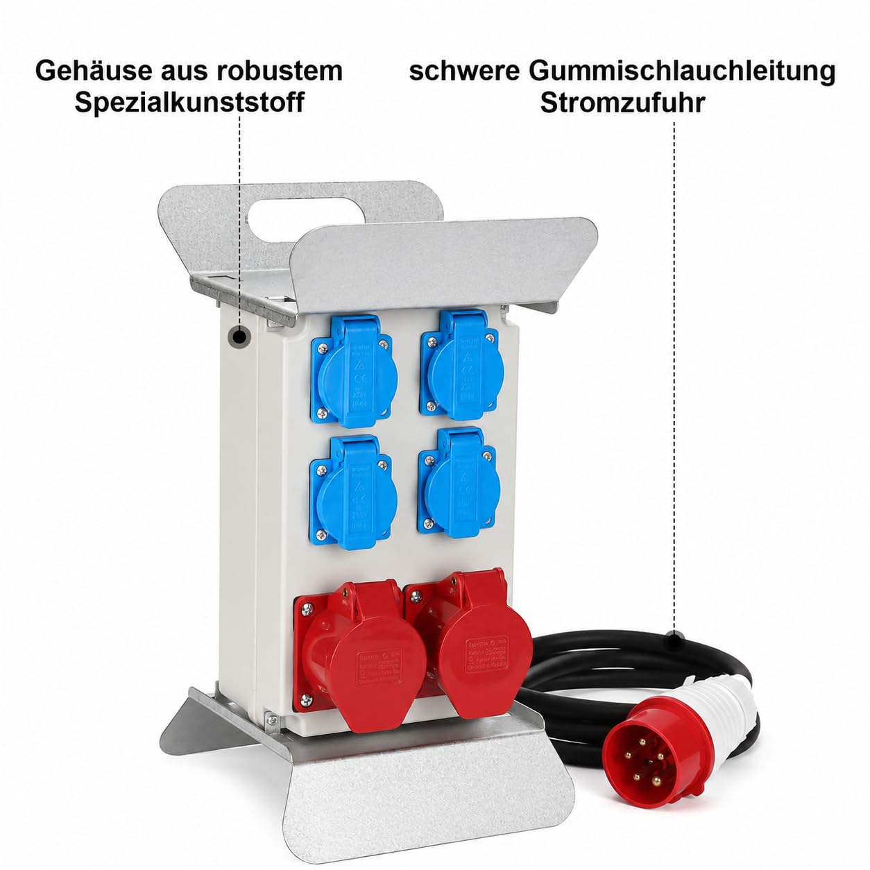 Jopassy Baustromverteiler 16A 400V mit 2× CEE und 4× Schuko 2,5 m Kabel IP44
