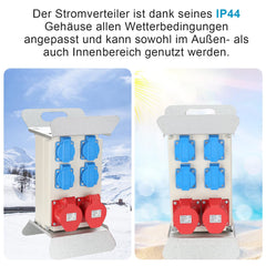 Jopassy Baustromverteiler 16A 400V mit 2× CEE und 4× Schuko 2,5 m Kabel IP44