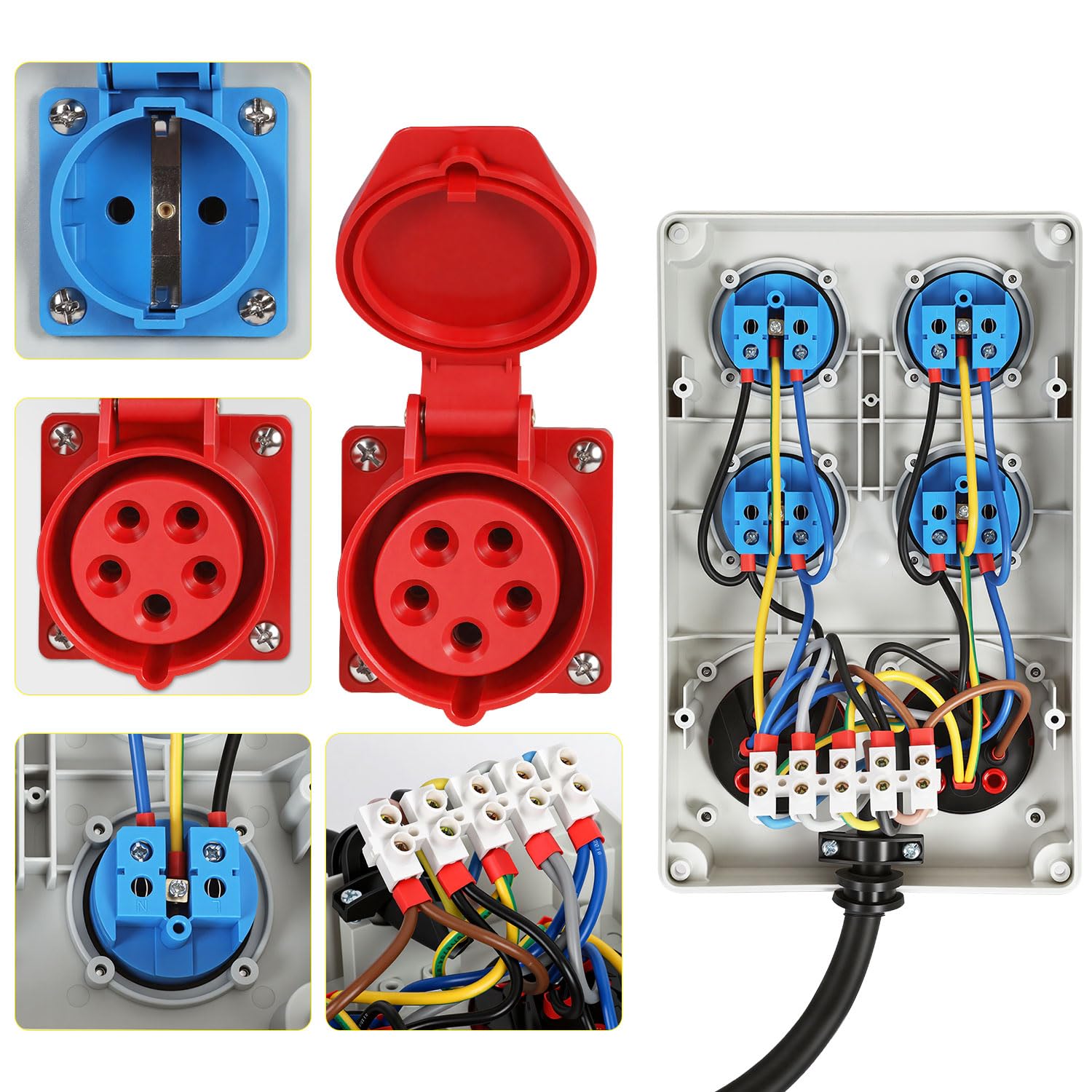 Jopassy Baustromverteiler 16A 400V mit 2× CEE und 4× Schuko 2,5 m Kabel IP44