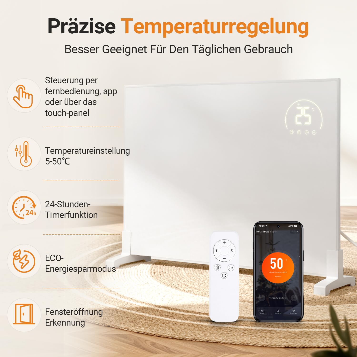 Jopassy Infrarotheizung 300/500/960W mit Thermostat Tuya App und Fernbedienung
