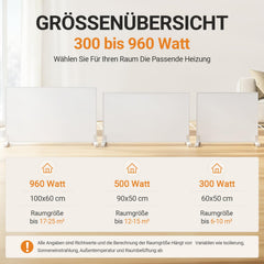 Jopassy Infrarotheizung 300/500/960W mit Thermostat Tuya App und Fernbedienung