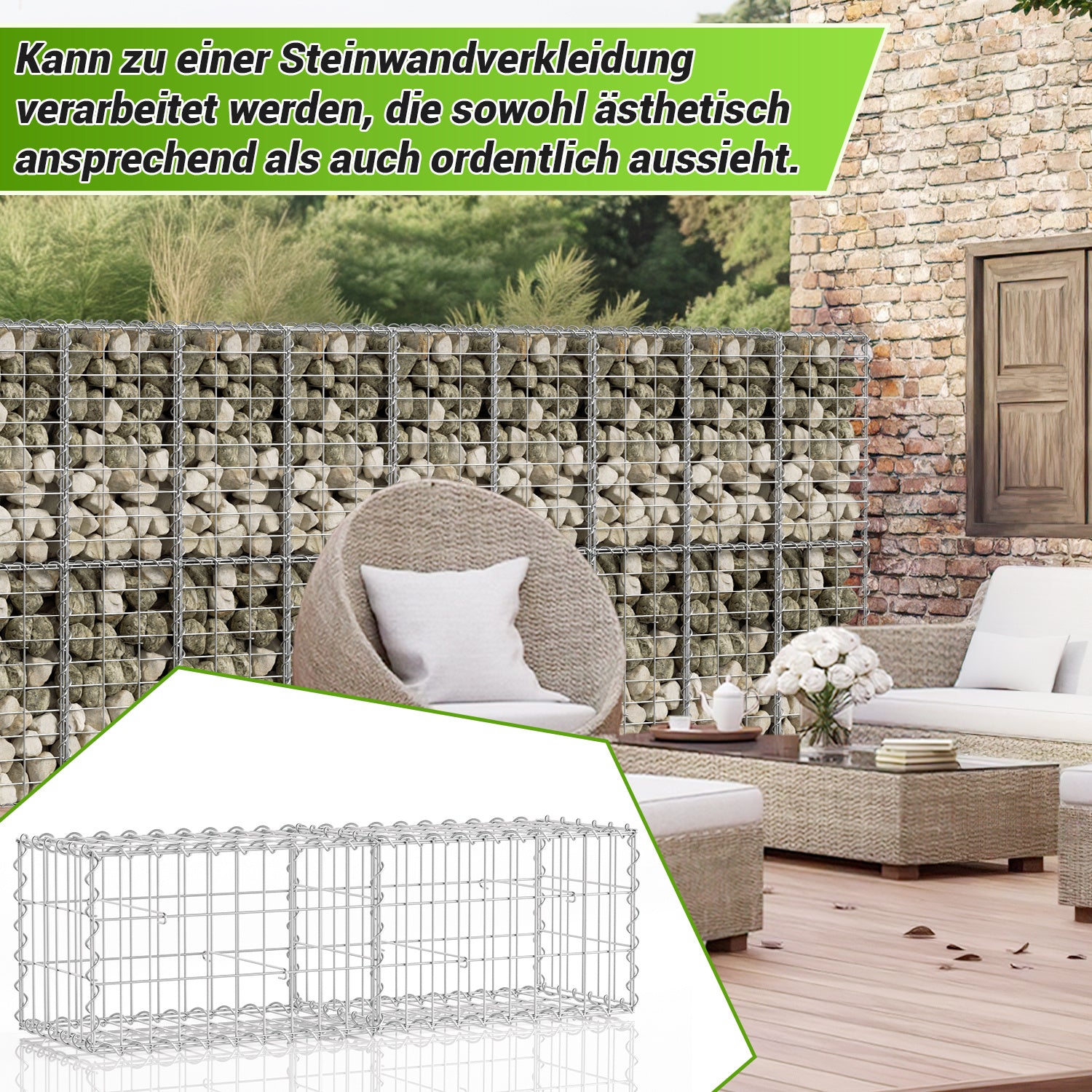 Jopassy Gabionenkorb 100x30x30 cm 2 Stück verzinkt für Gartenzaun