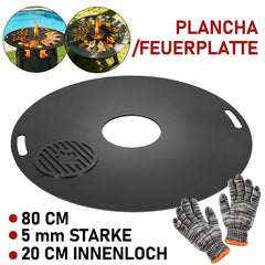 Jopassy Feuerplatte 80 cm aus 5 mm Carbonstahl mit herausnehmbarem Grilleinsatz