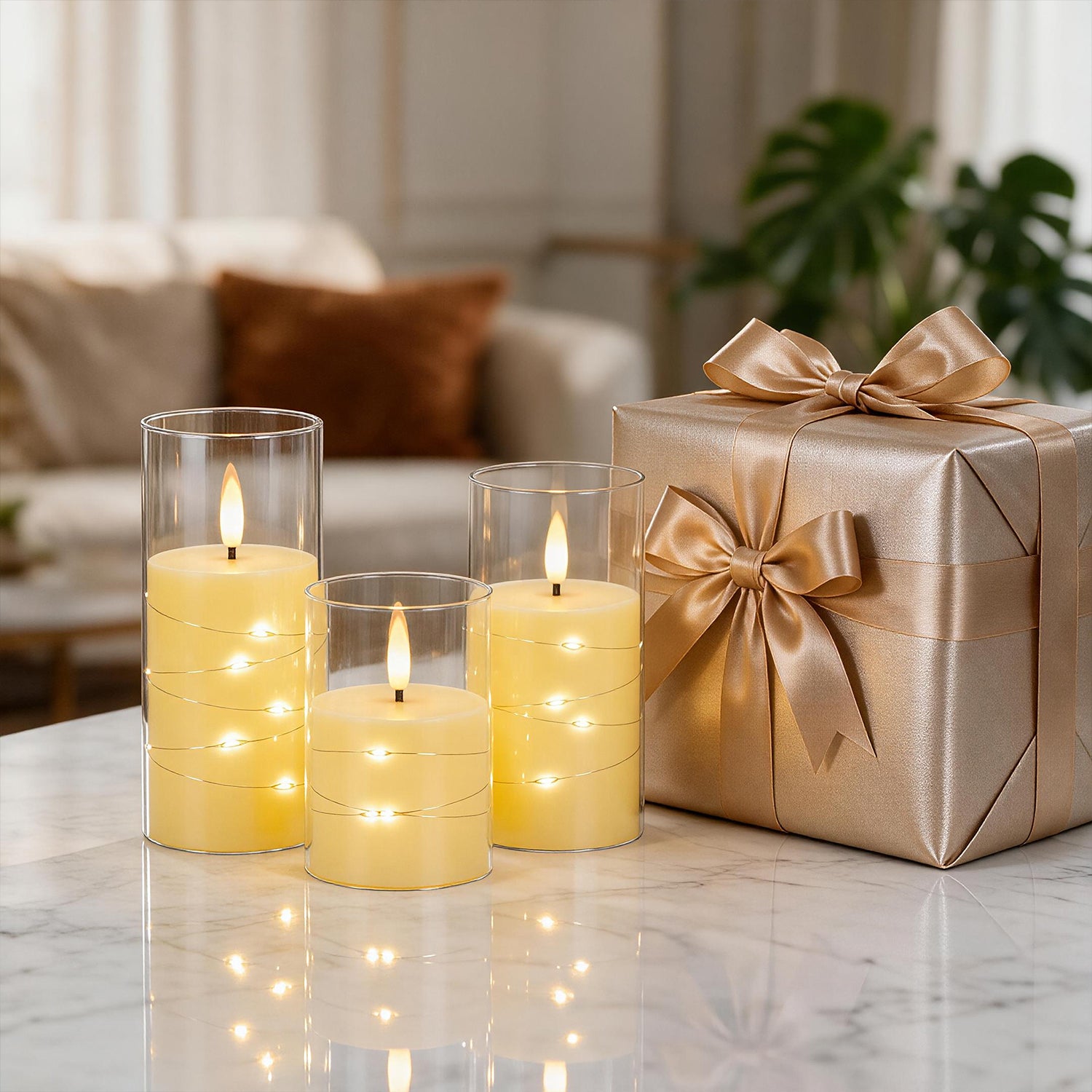 Jopassy LED Kerzen 3er/5er Set mit Lichterkette Fernbedienung und Timer