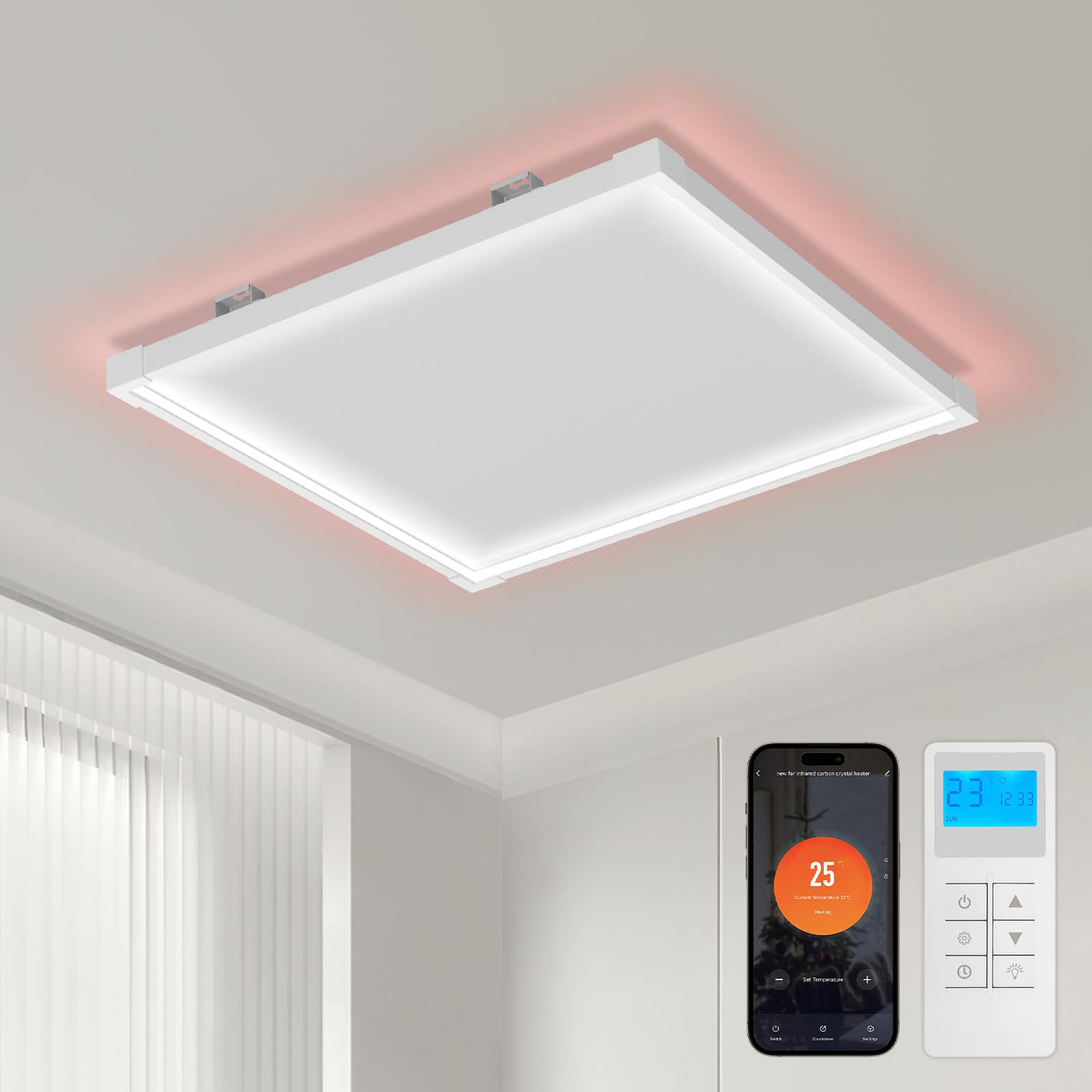 Jopassy Infrarot Deckenheizung 360/770W mit Thermostat WLAN und LED Licht