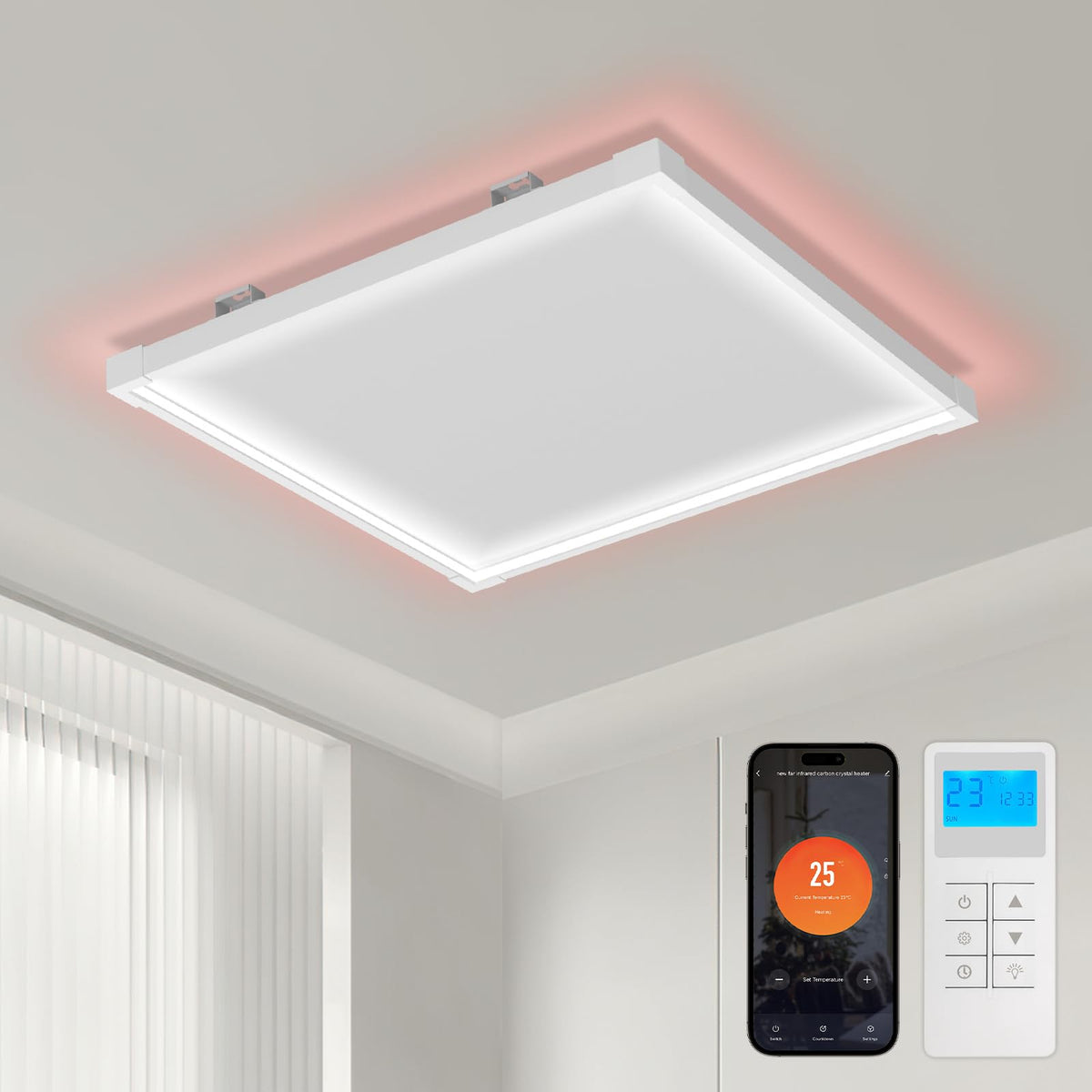 Jopassy Infrarot Deckenheizung 360/770W mit Thermostat WLAN und LED Licht
