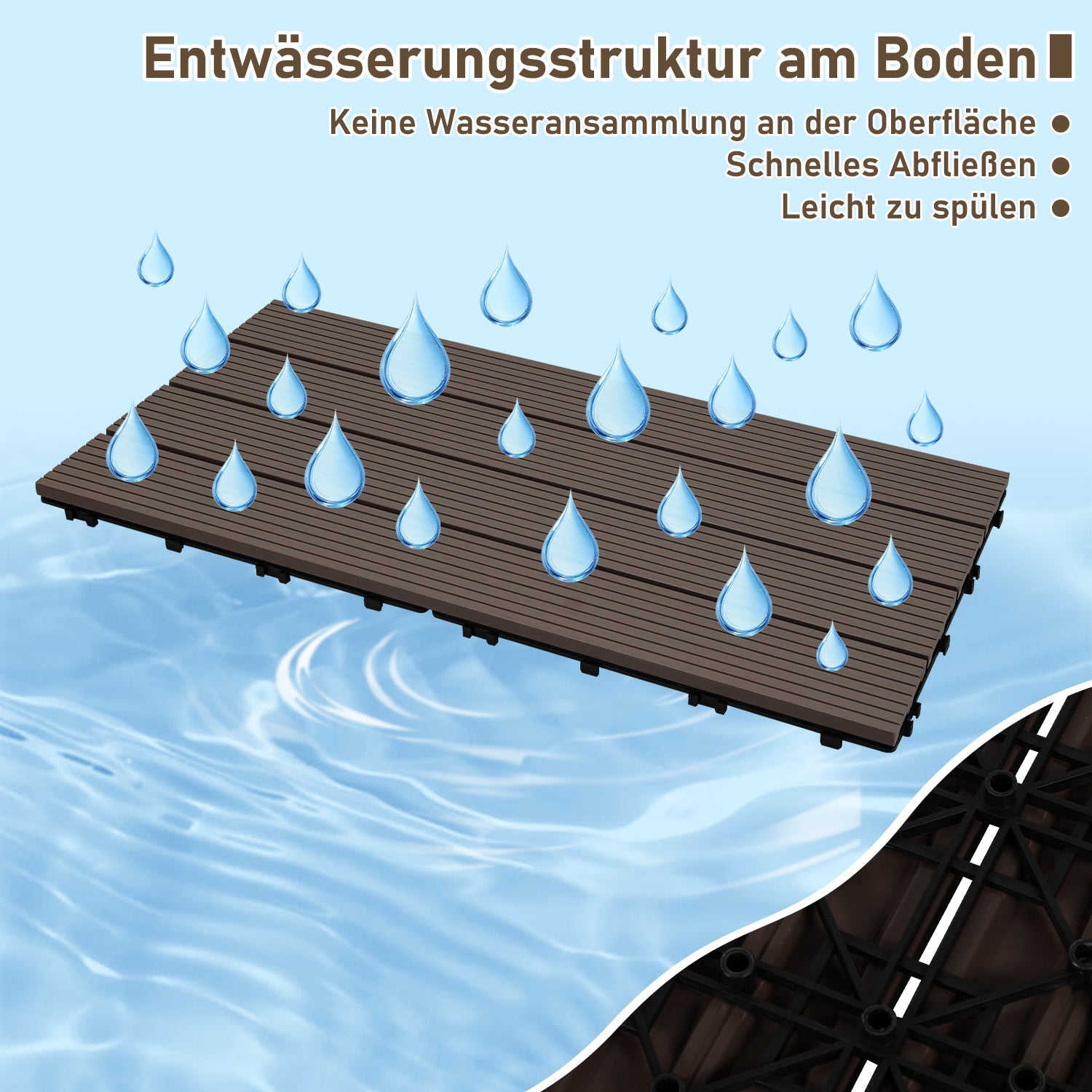 Jopassy WPC Terrassenfliesen 30x60 cm, Klickfliesen für Balkon & Garten, 1–5 m²