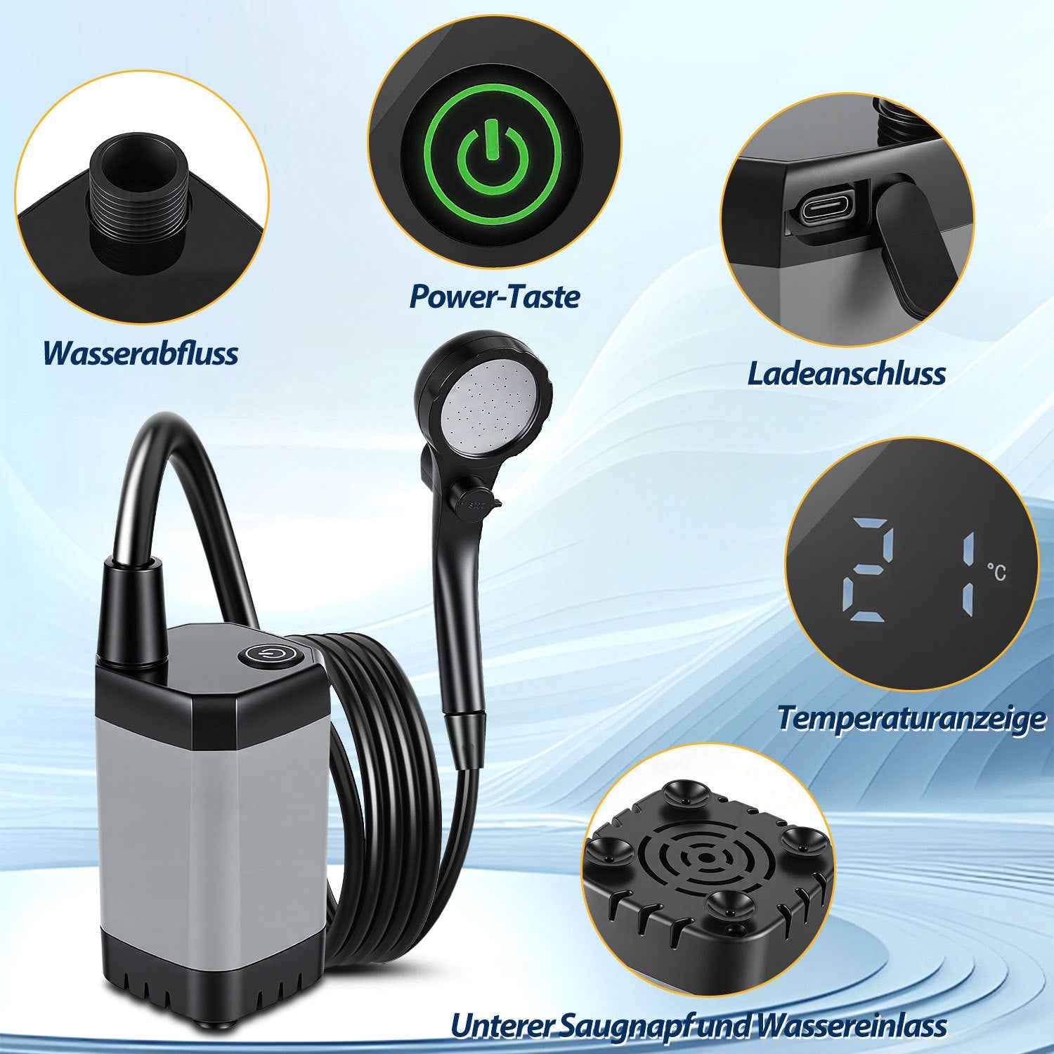 Jopassy Tragbare Campingdusche 20L mit Akku Pumpe