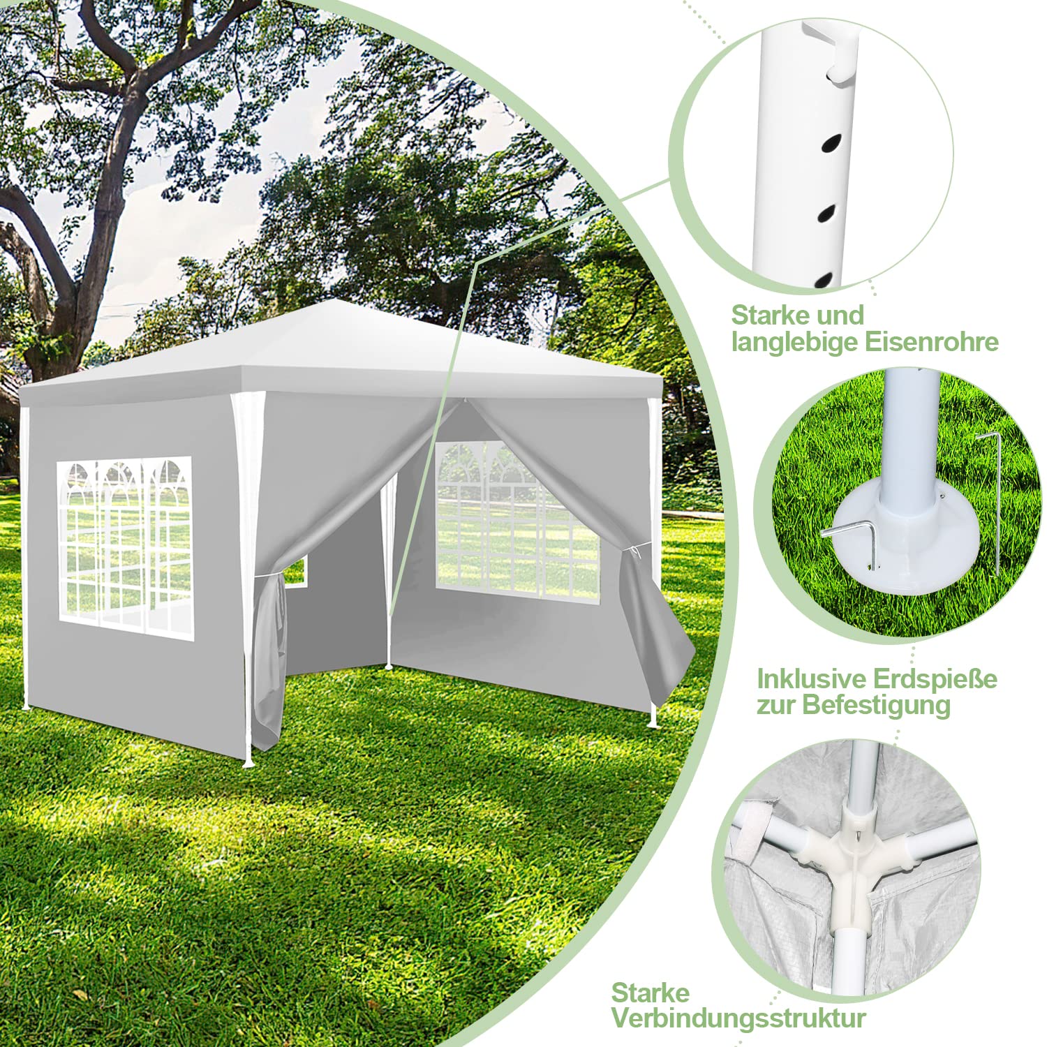 Jopassy Partyzelt wasserdicht 3x3 m 3x6 m Gartenzelt mit Seitenteilen